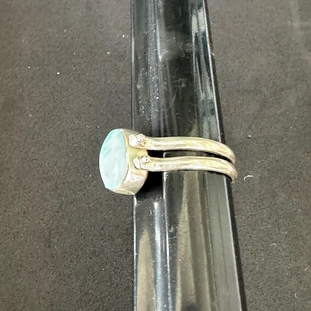 Sterling silver Larimar and pink conch Ring size 9. 925 - Picture 7 of 14